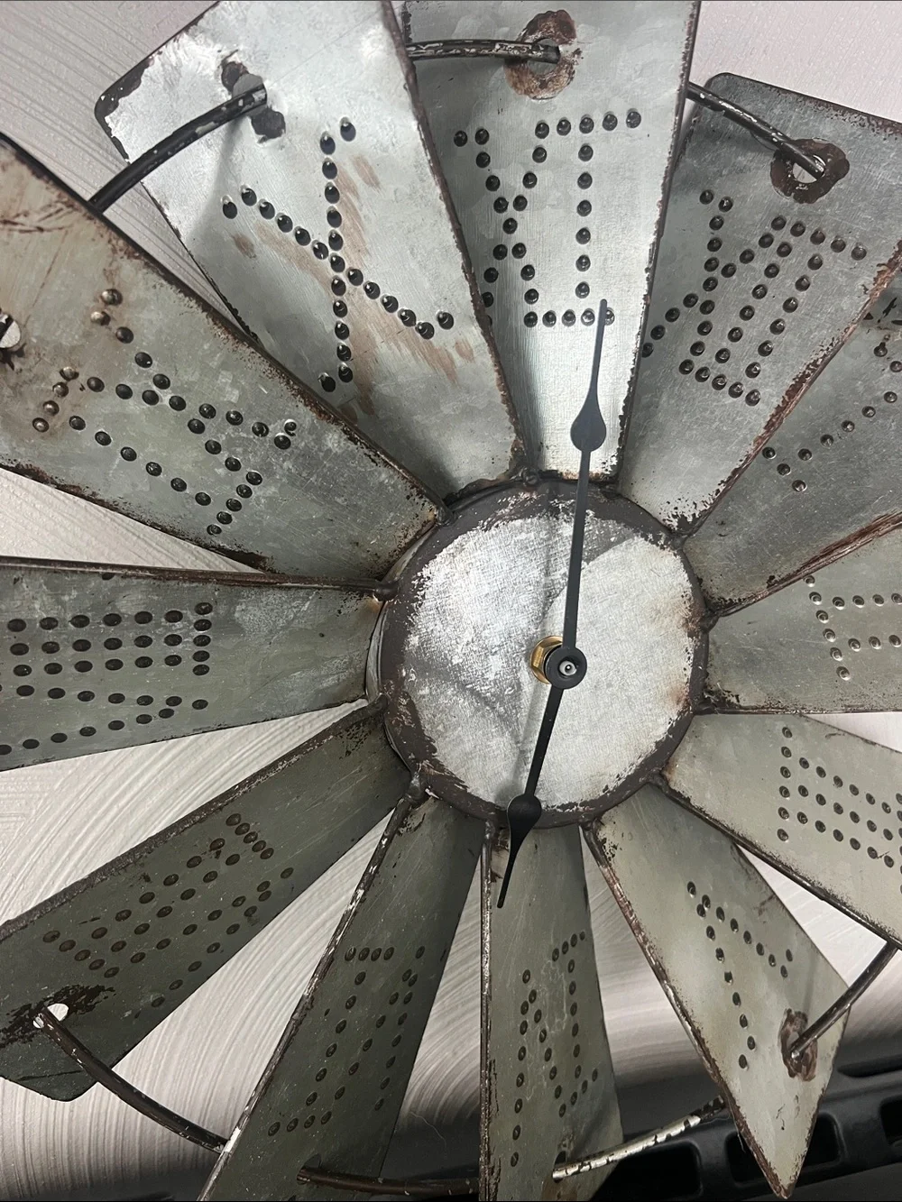 Rustic Metal Windmill Wall Clock in Rustic Silver